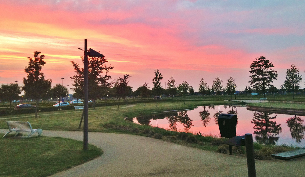 Avondrood vanaf onze banken in de tuin achter het Maasziekenhuis.